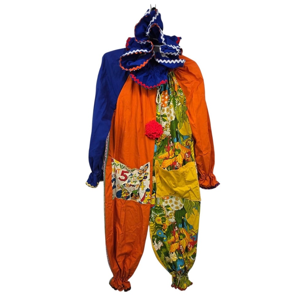 Vintage 60s 70s Handmade Clown Costume Jumpsuit One Size Ruffle Collar Halloween